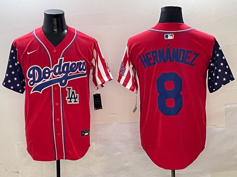 Men Los Angeles Dodgers 8 Hernandez Red a generation of national flags Joint name 2025 Nike MLB Jersey style 11